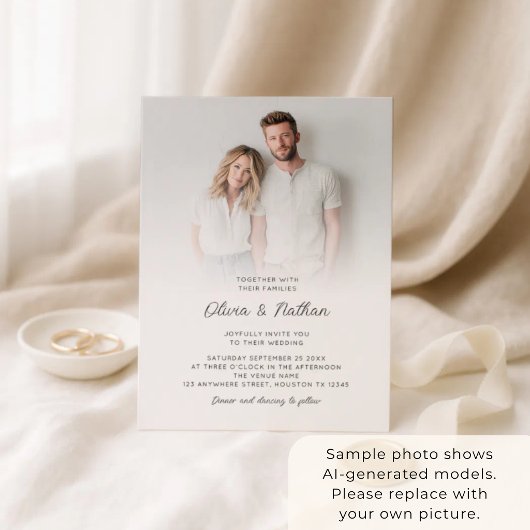 Minimalistische foto-overlay script QR-code bruilo Kaart
