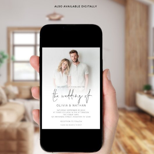 Minimalistische foto Overlay Script QR Code Weddin Kaart
