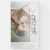 Minimalistische foto overlay script welkom bruilof spandoek (Verticaal)