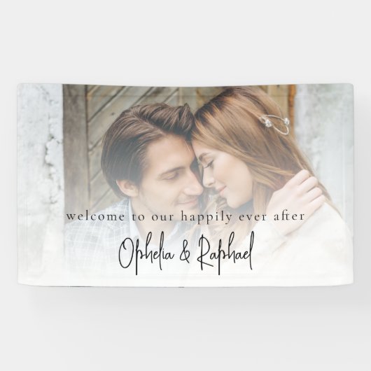 Minimalistische foto overlay script welkom bruilof spandoek (Horizontaal)