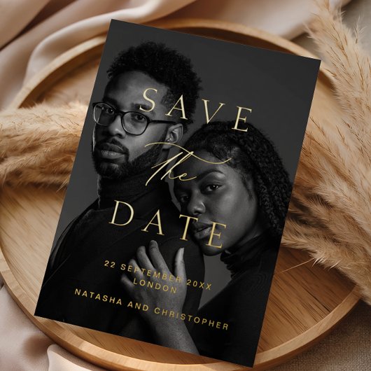 Minimalistische foto-overlay trouw save the date folie uitnodiging