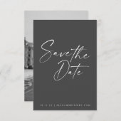 Minimalistische foto-overlay zwart-wit script  save the date (Voorkant / Achterkant)
