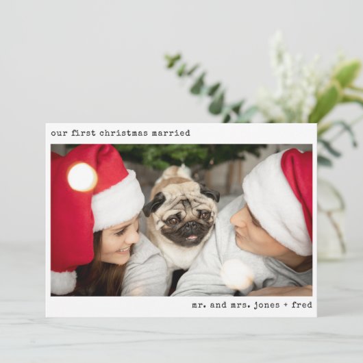 Minimalistische foto Pas getrouwd net getrouwd met Feestdagenkaart (Staand voorkant)