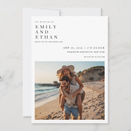 Minimalistische foto QR Code Strand bruiloft Kaart (Voorkant)