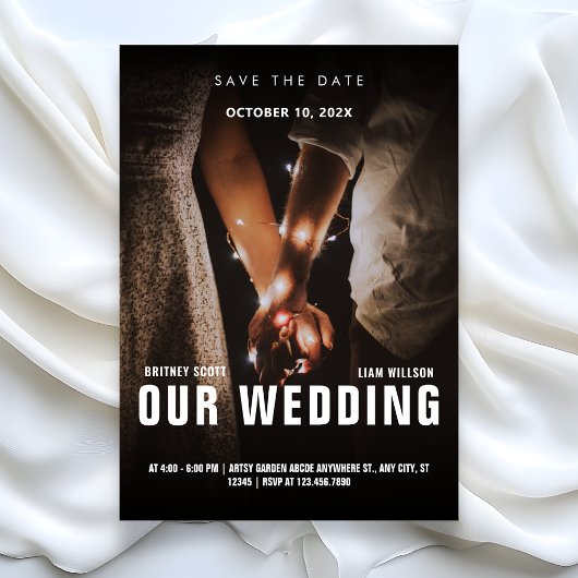 Minimalistische foto romantische bruiloft save the date