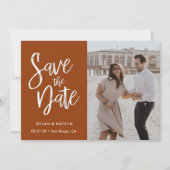 Minimalistische foto 'save the date' in verbrande  aankondiging (Voorkant)