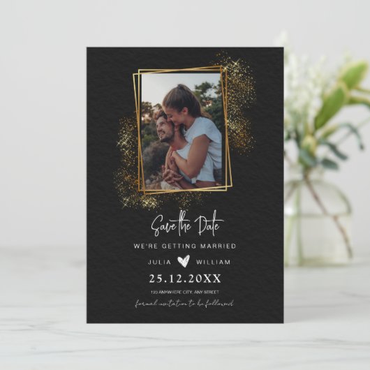 Minimalistische foto save the date, moderne bruilo save the date (Staand voorkant)