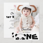 Minimalistische foto Schattige Panda eerste verjaa Kaart (Voorkant / Achterkant)