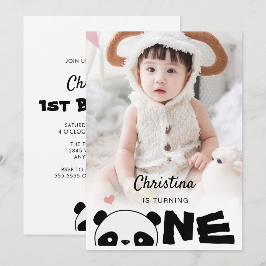 Minimalistische foto Schattige Panda eerste verjaa Kaart (Voorkant / Achterkant)