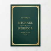 Minimalistische foto smaragd gouden QR-code bruilo Drieluik Uitnodiging (Cover)
