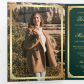 Minimalistische foto smaragd gouden QR-code bruilo Drieluik Uitnodiging (Binnenzijde eerst)