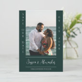 Minimalistische foto | Smaragdgroene Save The Date (Staand voorkant)