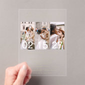 Minimalistische foto Taupe Modern Wedding 3 Foto Acryl Uitnodigingen (Insitu (Draagbaar))