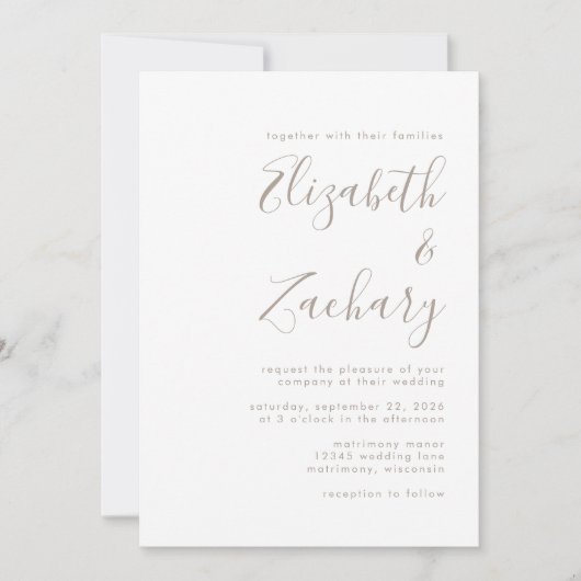 Minimalistische foto Taupe Script bruiloft Kaart (Voorkant)