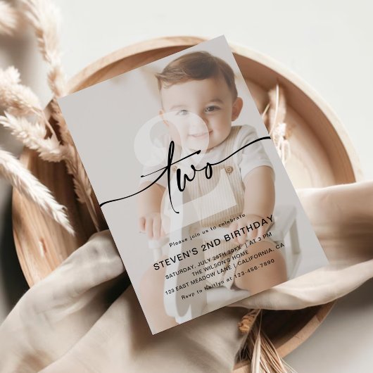 Minimalistische foto tweede verjaardag kaart