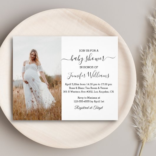 minimalistische foto-uitnodiging van het baby show flyer