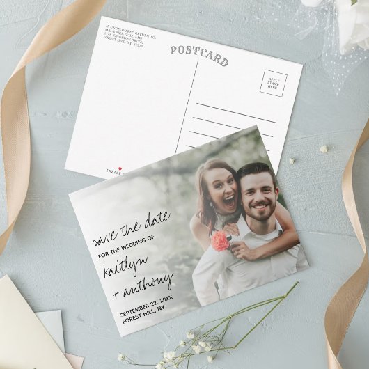 Minimalistische foto van modern zwart-wit script aankondigingskaart