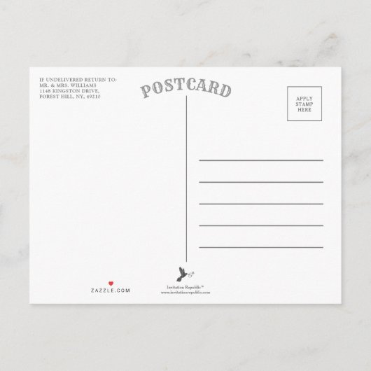 Minimalistische foto van modern zwart-wit script aankondigingskaart (Achterkant)