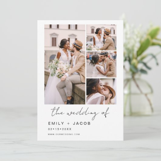 Minimalistische foto vijf foto bruiloft kaart (Staand voorkant)
