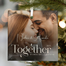 Minimalistische foto voor verloofd paar glas ornament