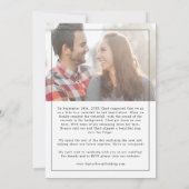 Minimalistische foto voorstel verhaal bruiloft kaart (Achterkant)