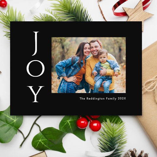 Minimalistische foto vreugde zwart wit feestdagenkaart