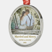 Minimalistische foto vrolijk en gehuwde Pas getrou Metalen Ornament (Links)