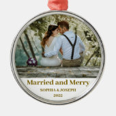 Minimalistische foto vrolijk en gehuwde Pas getrou Metalen Ornament (Voorkant)