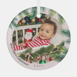Minimalistische foto waterverf Baby's eerste kerst Glas Ornament