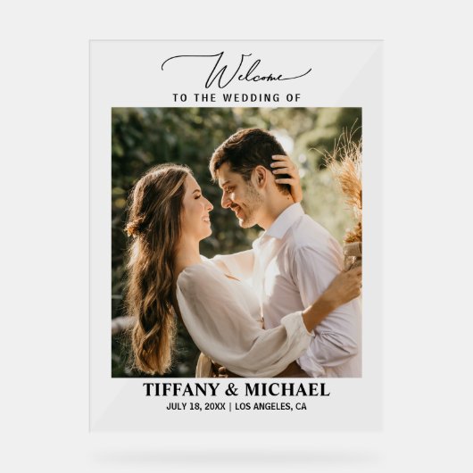 Minimalistische foto welkom bruiloft duidelijk acryl bord (Voorkant)