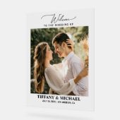 Minimalistische foto welkom bruiloft duidelijk acryl bord (Hoek)