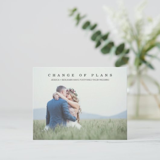 Minimalistische foto wijziging van plannen ansicht save the date (Staand voorkant)