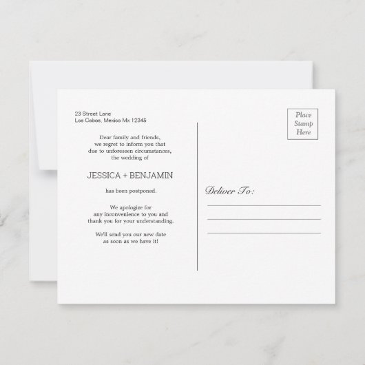 Minimalistische foto wijziging van plannen ansicht save the date (Achterkant)