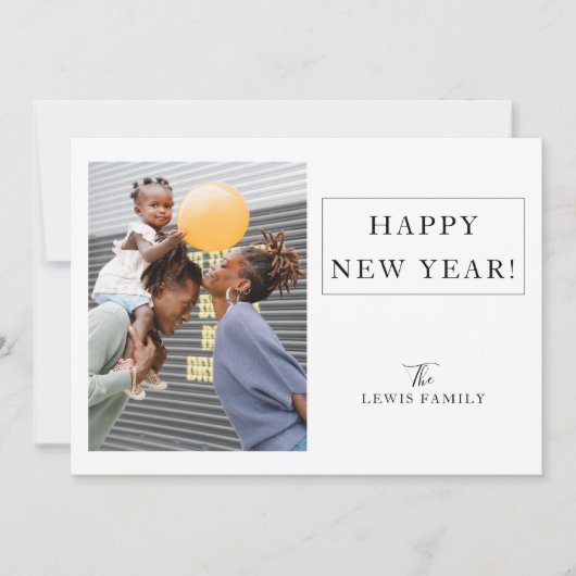 Minimalistische foto Wit Gelukkig Nieuwjaar Feestdagenkaart (Voorkant)