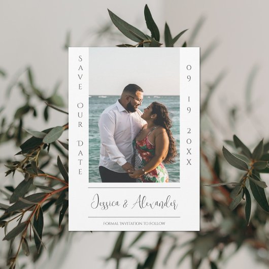 Minimalistische foto | witte save-the-datekaart save the date