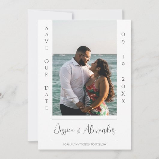 Minimalistische foto | witte save-the-datekaart save the date (Voorkant)