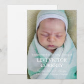 Minimalistische foto + witte tekst baby zegenwens kaart (Voorkant / Achterkant)