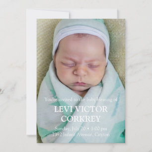 Minimalistische foto + witte tekst Baby zegenwens Kaart