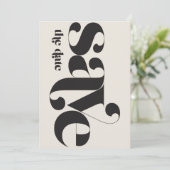 Minimalistische foto zwarte crème save the date (Staand voorkant)