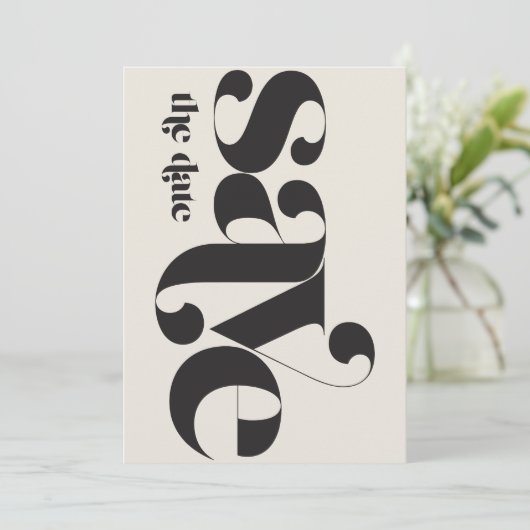 Minimalistische foto zwarte crème save the date (Staand voorkant)