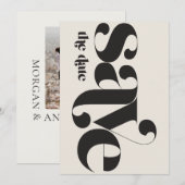 Minimalistische foto zwarte crème save the date (Voorkant / Achterkant)