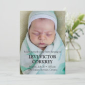 Minimalistische foto + zwarte tekst baby zegenwens kaart (Staand voorkant)