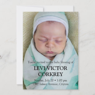 Minimalistische foto + zwarte tekst Baby zegenwens Kaart