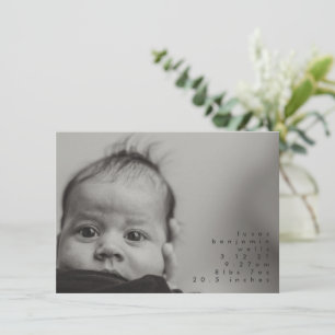 Minimalistische fotoaankondiging geboorte babyjong aankondiging
