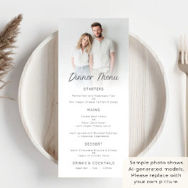 Minimalistische fotobekleding trouwmenu kaart