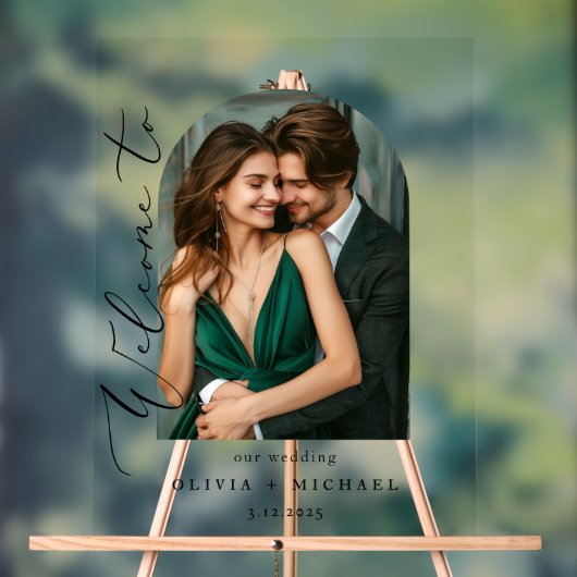 Minimalistische Fotoboog Huwelijk Welkom Acryl Bord (Neutraal)