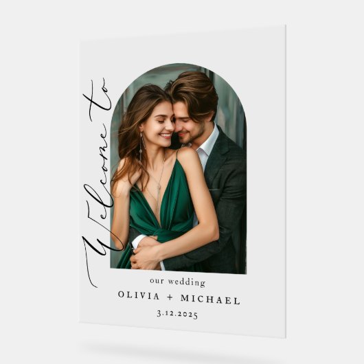 Minimalistische Fotoboog Huwelijk Welkom Acryl Bord (Hoek)