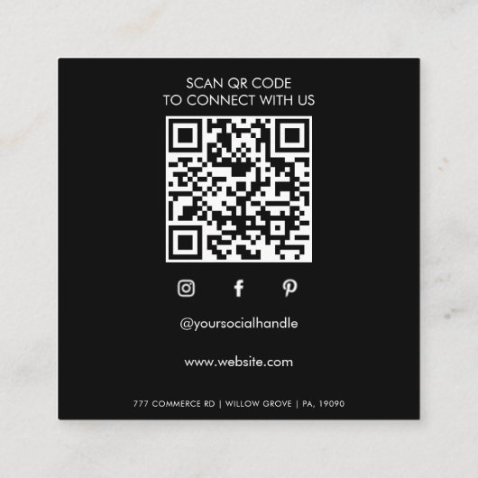 Minimalistische fotocamera QR-code Vierkante Visitekaartje (Achterkant)