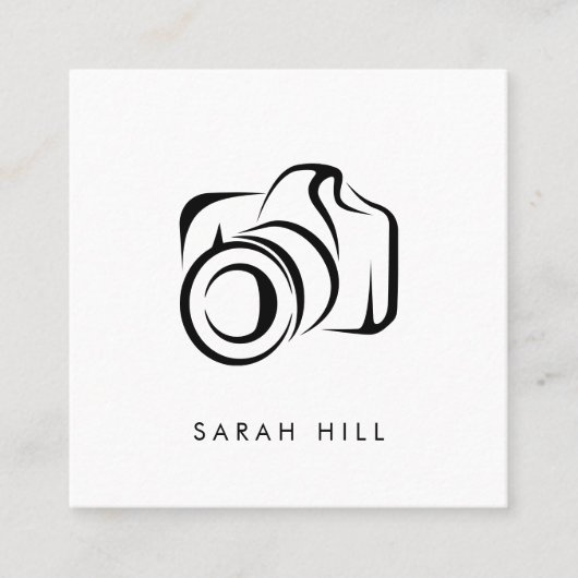 Minimalistische fotocamera QR-code Vierkante Visitekaartje (Voorkant)