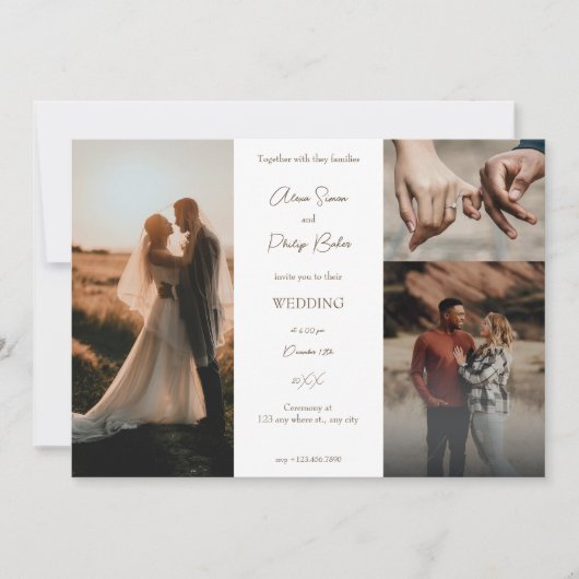 Minimalistische fotocollage bruiloft kaart (Voorkant)